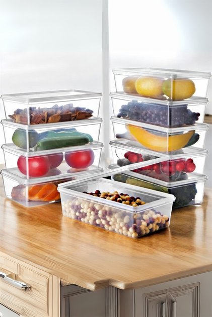 Set of 10 Self-Covered Storage Container 2 Lt. Freezer Refrigerator Storage Container 2