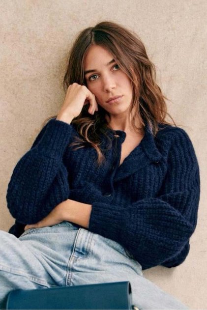 Navy Blue Crew Neck Thessaloniki Knitted Buttoned Women's Cardigan Mg2487