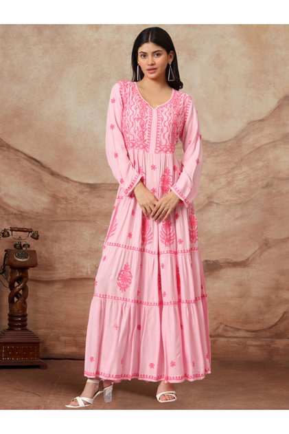 Hand Embroidered Lucknowi Chikankari Rayon Jalabiya-AL3935