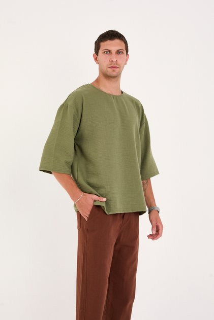Men's Fakir Sleeve Oversize Linen Look T-Shirt