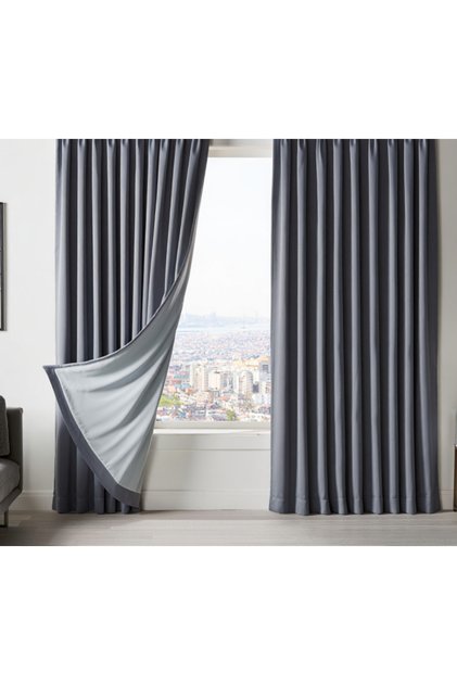 Blackout Curtain 100% Luxury Dauble Blackout Dark Gray Curtain