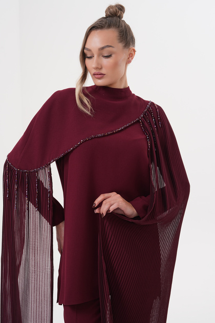 Elegant Pleated Cape Pantsuit Set