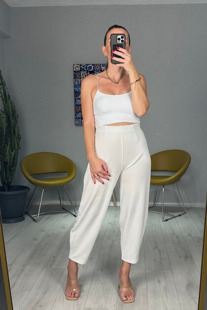Women's Elastic Waist Balloon Trousers with Clamp Detail