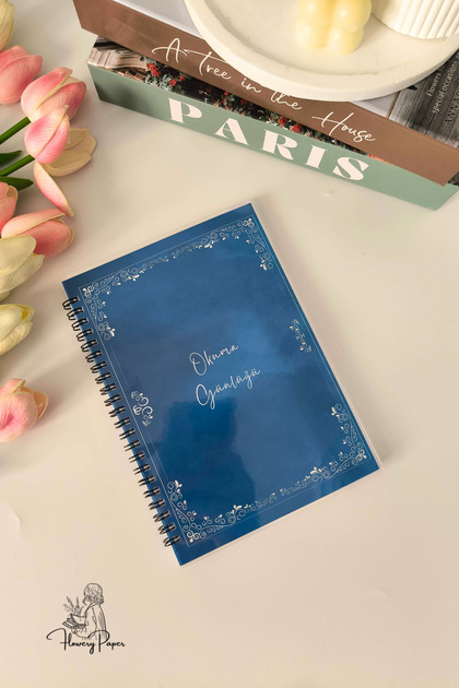Klasik Mavı kapak Okuma Günlüğüm ,Hediye Sticker ,60 yaprak/120 sayfa , Telli Konsept Defter