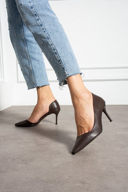 Şık Mat Kahverengi Vegan Deri Stiletto | 7 cm İnce Topuklu Günlük Rahat Ofis Ayakkabısı Neolit Taban