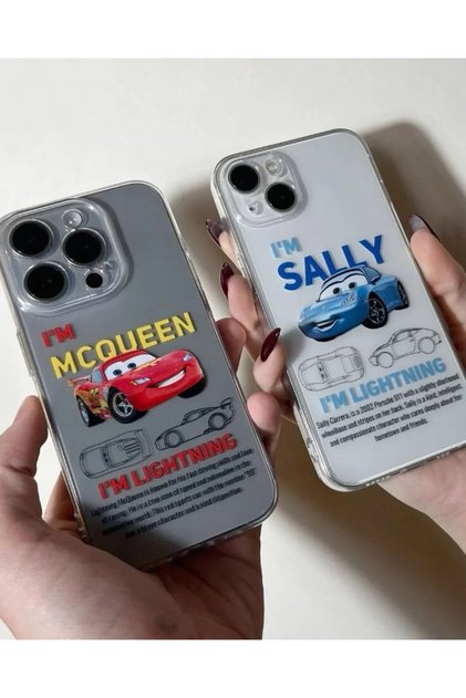 Mcqueen Sally Tasarımlı Yüksek Kalite Tam Uyumlu Şeffaf Çift Couple Telefon Kılıfı