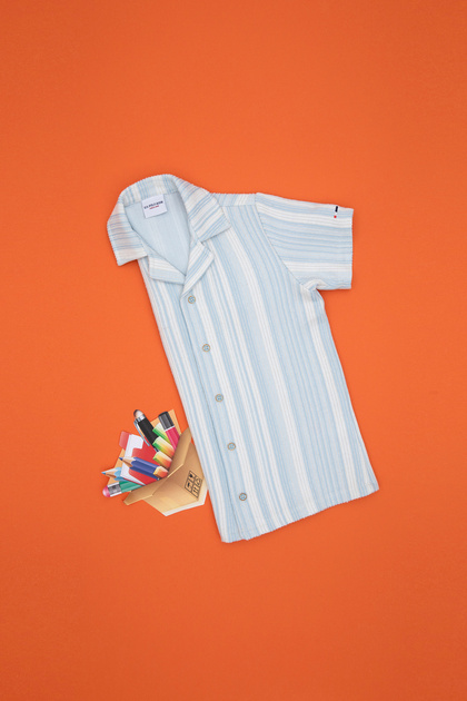 Boy's Light Blue Short Sleeve Knitted Shirt 50305651-Vr003