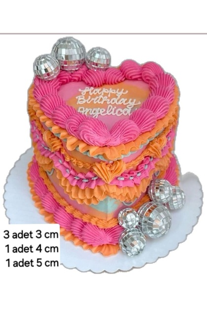 5 PARÇA Disko Topu Pasta Süsü Seti-[ 3 cm-4 cm-5 cm] Aynalı Küreler-Pasta Ve Parti Dekorasyonu