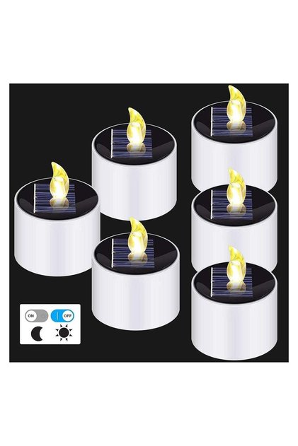 Solar Tea Lights 6 PCS Waterproof Solar Power Tealights Outdoor Flameless Flickering LED Tealight C