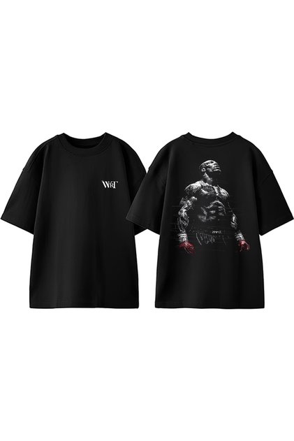 Mike Tyson 1 Design Back Printed Cotton Black Oversize T-Shirt