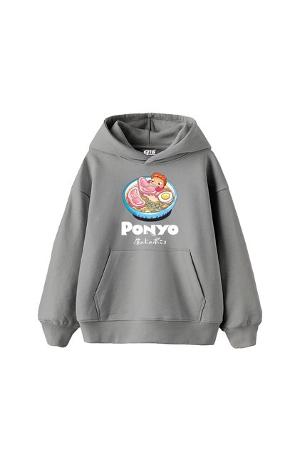 Ponyo Printed Oversize Unisex Gray Hoodie