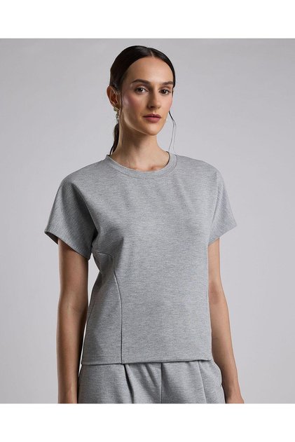 Textured Top with Crew Neck and Short Sleeves