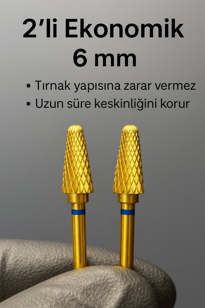 RULIA 2’li Ekonomik 6 mm Gold Karbit Uç – Uzun Süre Keskinliğini Korur, Tırnak Yapısına Zarar Vermez