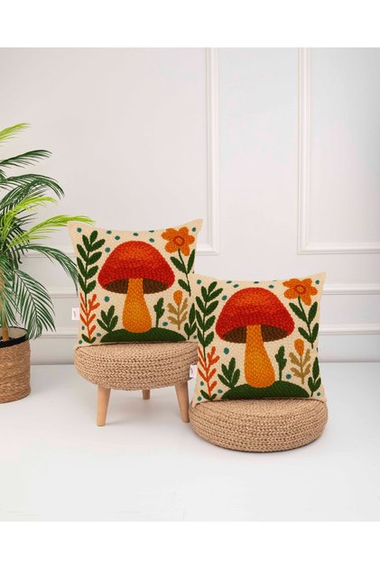 Punch Mushroom Patterned Digital Printed 2-Piece Throw Pillow - Pillow Case