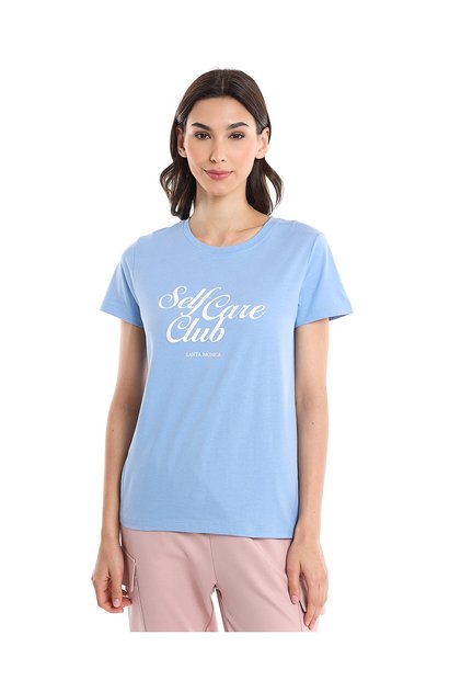 Typography Print T-Shirt with Crew Neck and Short Sleeves
