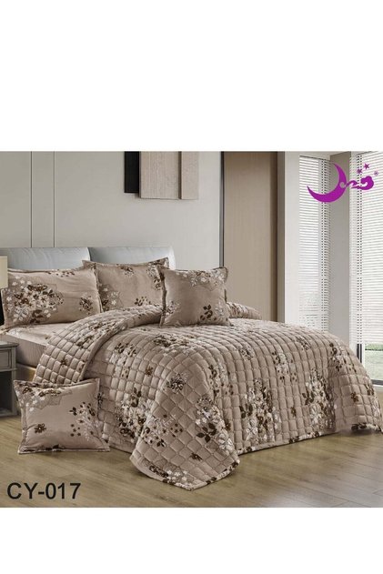 طقم سرير مون مخملي منقوش، 6 قطع، مقاس 250*230