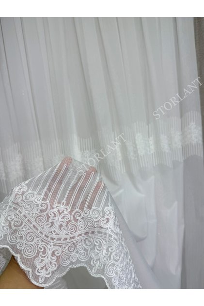 Lina Premium Bamboo Cream Tulle Curtain | Heavy Weight, 1/3 Tight Pleats, No Ironing Required