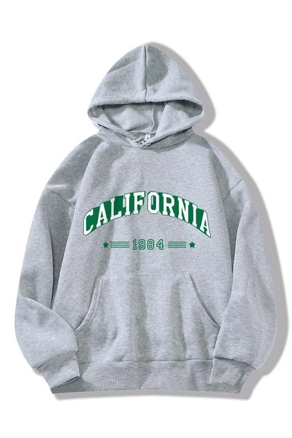 Gray Unisex Gray California 1984 Printed 3 Thread Hooded Hoodie