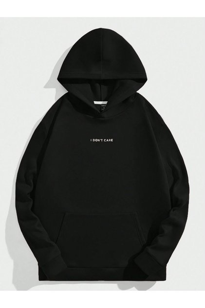 Black Unisex Black I Dont Care Printed 3 Thread Hooded Hoodie