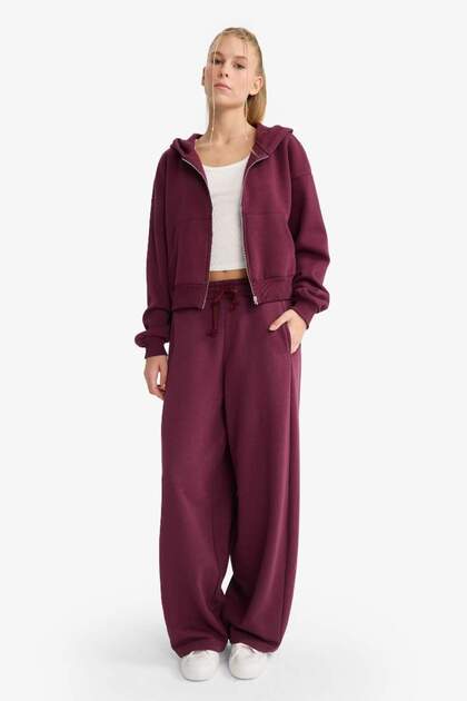 Defacto Cropped Fit Kapüşonlu Kalın Fermuarlı Sweatshirt