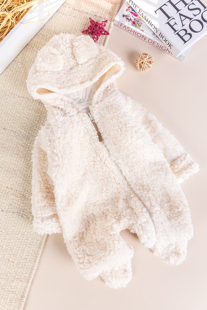 Welsoft Plush Winter Baby Girl/Boy Jumpsuit with Hood