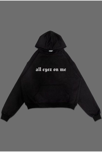 Hanorac oversize cu glugă cu imprimeu All Eyez On Me