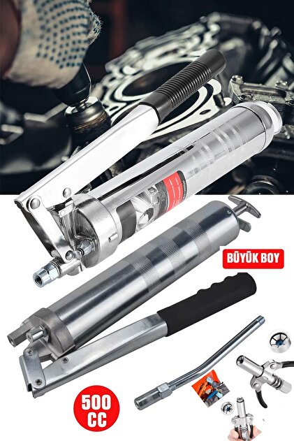 Yüksek Basınçlı Gres Yağ Pompası Endüstriyel Boy 500cc Gres Tabancası + Çift Mandallı Gres Pompa Ucu