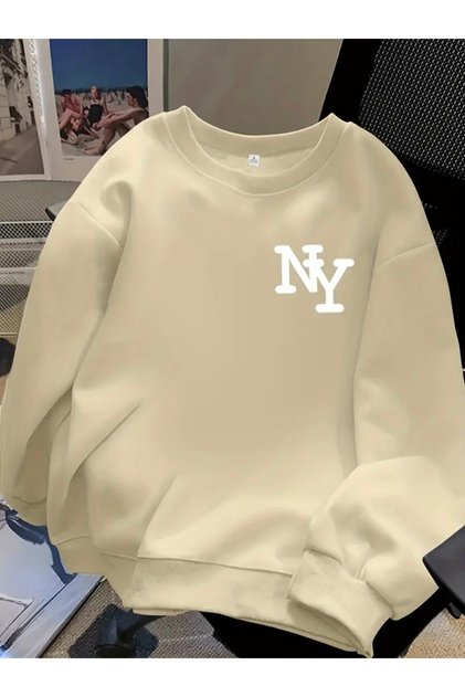 Oversize Unisex Women/Men's Circle Neck Sweatshirt with Quick Cat Print