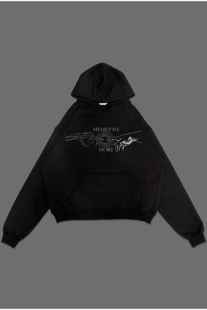 Oversize Memento Mori Printed Hooded Sweatshirt