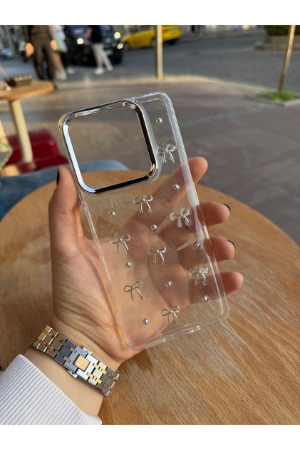 Xiaomi Redmi Note 13 Pro 5g Case Bow Pattern Transparent Case Silvery Shiny Cover