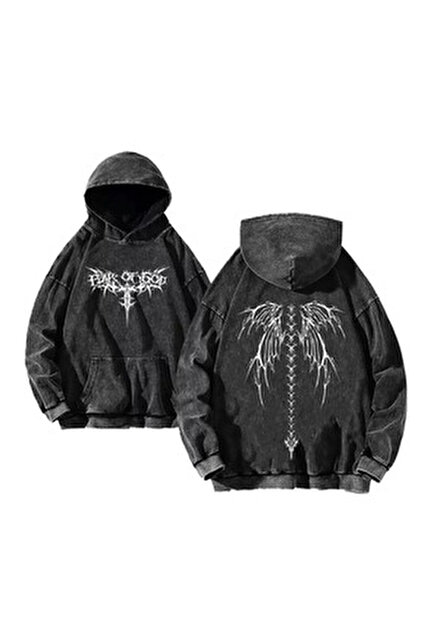 Köstebek Yeni Siyah Gallows Skulls Y2K MMA Cyber Grunge Kapüşonlu