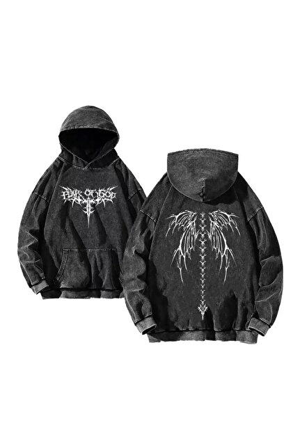 Karakedi Harajuku Gothic Skull Vintage Fermuarlı Siyah Sweatshirt