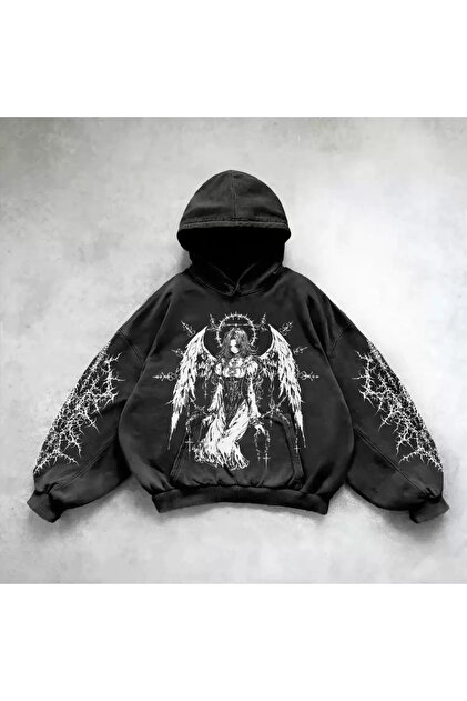 Violon Yıkamalı Punk Gothic Kapüşonlu Sweatshirt - Fiyatı, Yorumları