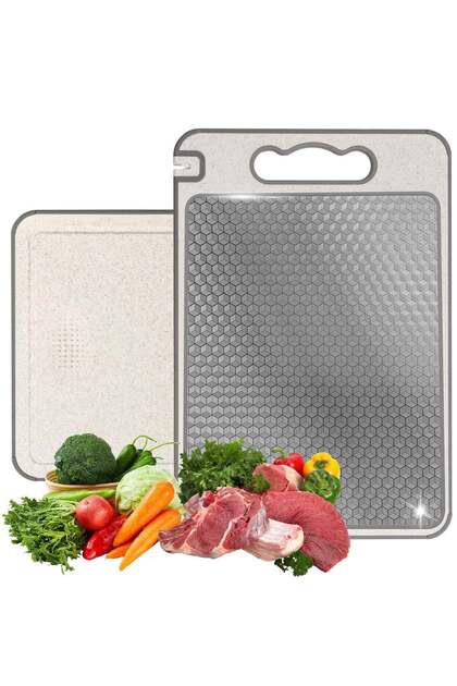 Stainless Steel Cutting Board, Double Sided Chopping Board for Kitchen, Scratch Resistant Mesh Design with Juice Groove Food-Grade Wheat Straw PP Large Chopping Board, Dishwasher Safe