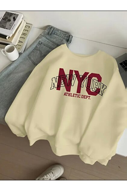 NYC NEW YORK PRINT OVERSIZE UNISEX FEMEI/BĂRBAȚI Hanorac cu gâtul rotund