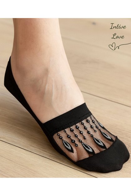 Zeyna Transparent Front Gold/Silver Embroidered Closed Toe Feminine Stylish Ballerina Socks