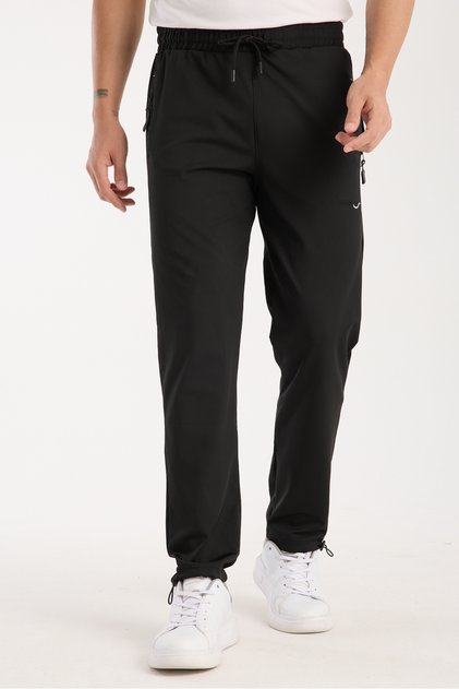 Men's Black Adjustable Leg Relaxed Fit Diver Fabric Sweatpants
