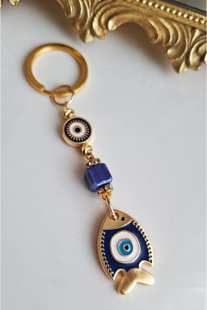 Gift Evil Eye Beaded Lucky Fish Keychain - Quantity Price