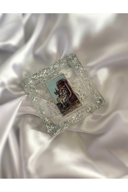 Queen of Cups Trophy Queen Tarot Card Silver Leafed Epoxy Ashtray Ashtray