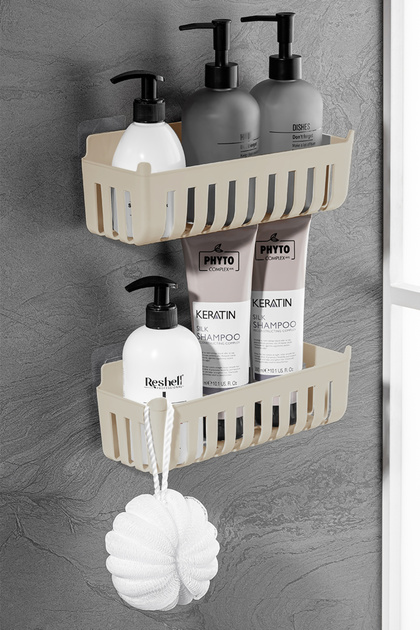 Deby 2'li Yapışkanlı Banyo Rafı Bej