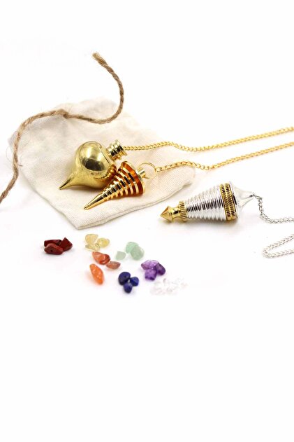 Brass Pandul Pendulum with Pendulum Chamber - Spiral Striped - Brass Pandul Pendulum Spiral Set of 3