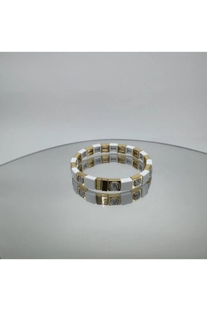 Special Series White Gold Stone Detail Handcuffs - Gold
