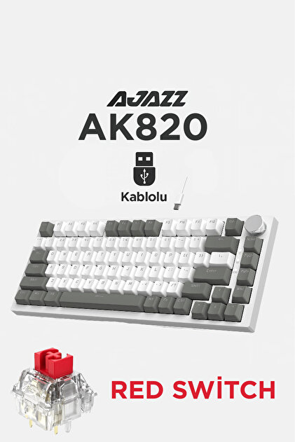 Ajazz AK820 Kablolu Mekanik Oyun Klavyesi , Beyaz Işıklı, Beyaz
