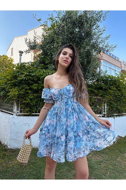 Women's Chest Gloplu Halter Neck Floral Print Chiffon Mini Dress