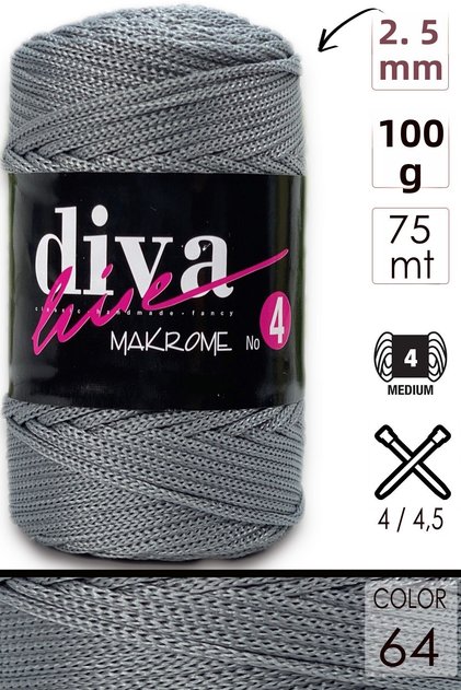Fir de macrame Diva gros (NR:4) 64 Gri închis.