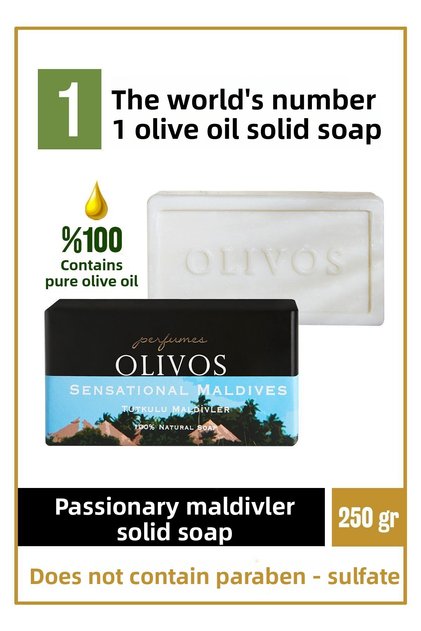 100% Natural Perfume Series Passionate Maldives Scented Olive Oil Solid Soap Moisture Balancing 250 gr