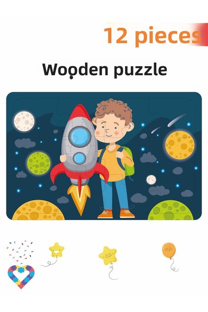 Wooden Kids Puzzle, 12 Pieces