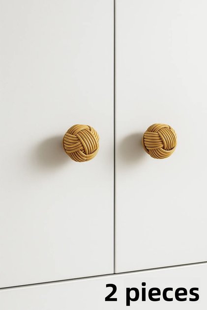 Decorative Cabinet and Drawer Compatible Natural Rattan Handmade Handle 2 Pieces