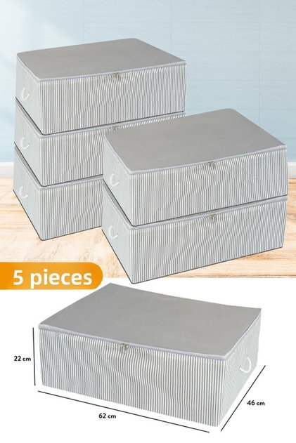 5 Pieces - Large Size Anthracite Striped Storage Bag Under Plinth 62 x 46 x 22 cm