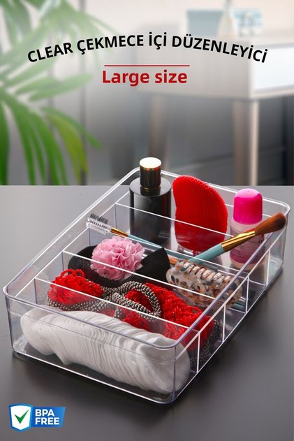 5-Compartment Large Size Clear Drawer & Cabinet Organizer